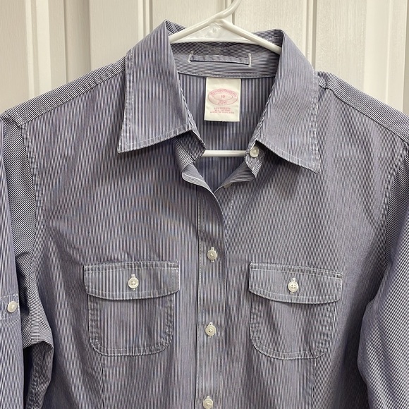 BROOKS BROTHERS tailored fit navy pinstripe button down shirt.  10 - Picture 2 of 6